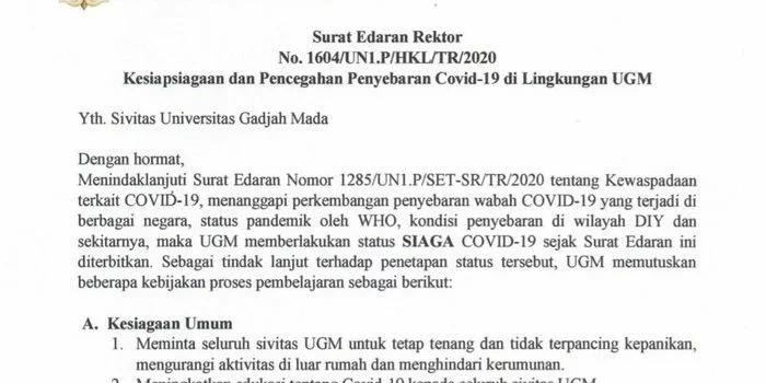 Cegah Corona, UGM Terapkan Kuliah Online