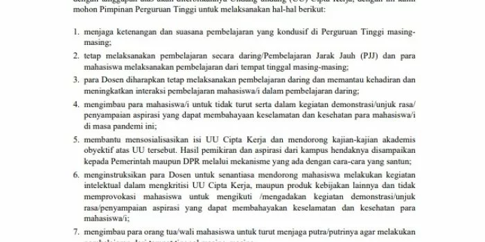 Kemendikbud Terbitkan Surat Larangan Mahasiswa Ikut Demonstrasi Penolakan Omnibus Law