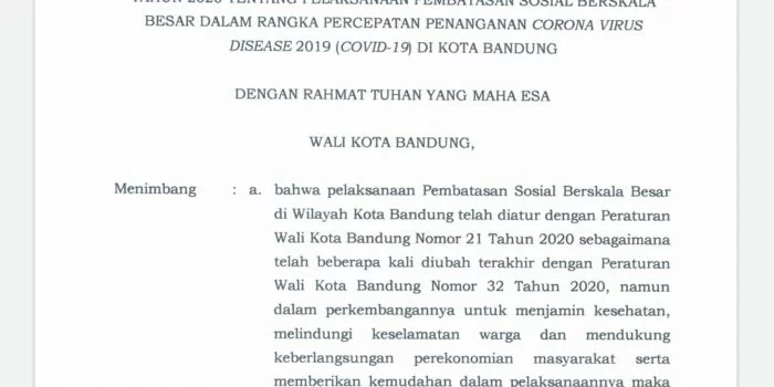 Kota Bandung Resmi PSBB Proporsional, Ini Aturan Lengkapnya