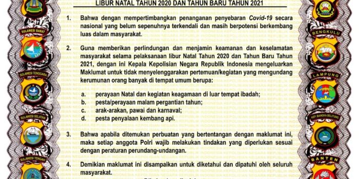 Natal dan Tahun Baru, Kapolri Kembali Terbitkan Maklumat