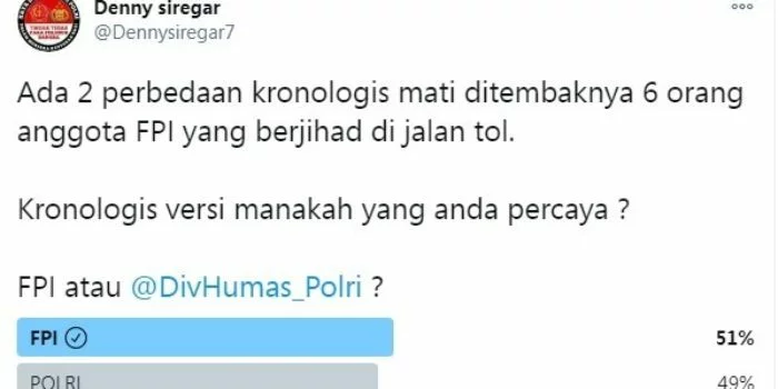 Denny Siregar Buat Polling di Twitter, Warganet Percaya FPI