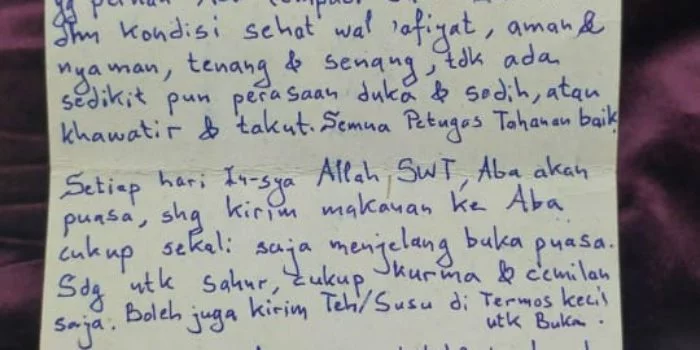 Habib Rizieq Shihab Tulis Surat untuk Keluarga dari Tahanan Polda Metro Jaya, Ini Isi Lengkapnya