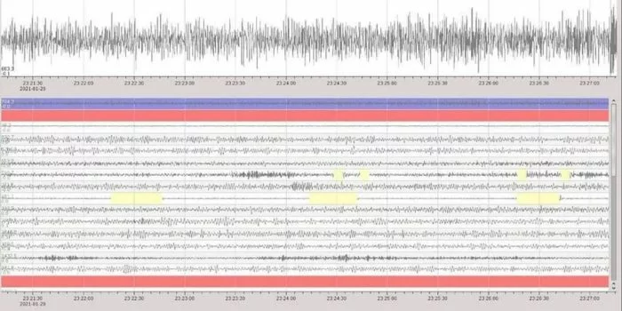 ILUSTRASI/Screenshot seismogram WGJM Surabaya terkait dentuman (Instagram daryonobmkg)