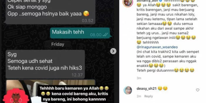 Rina Gunawan Meninggal, Ashanti Unggah Percakapan WhatsApp: Sakit barengan, Teteh Pergi Duluan