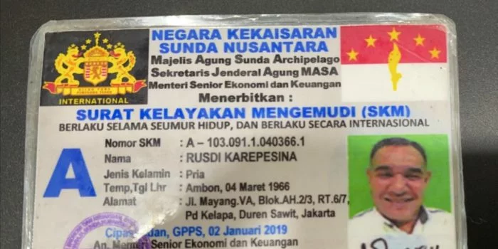 Begini Penampakan SIM STNK Mobil Dinas Milik Jenderal Kekaisaran Sunda Nusantara Rusdi Karepesina