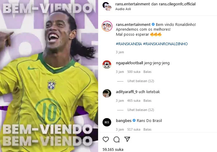 RANS Cilegon FC Resmi Datangkan Ronaldinho Gaucho, Legenda Timnas Brasil