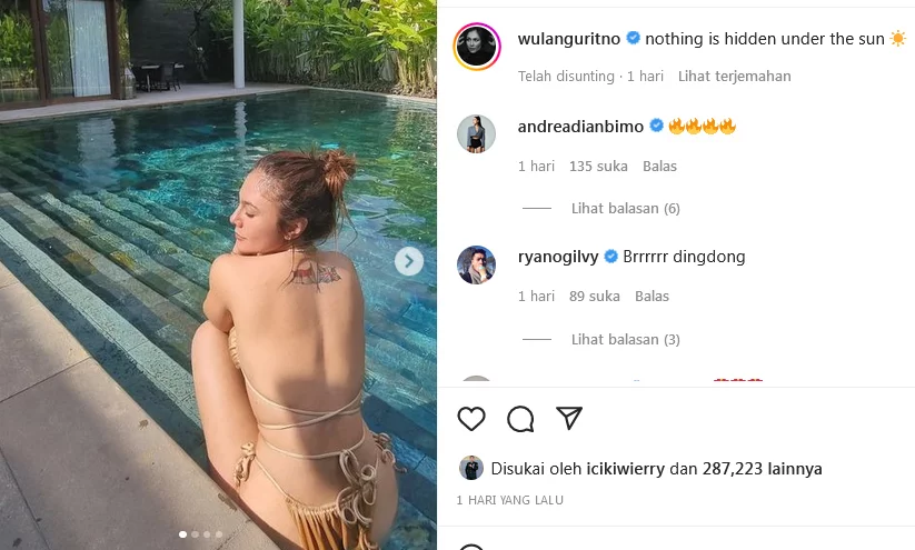 Wulan Guritno Pamer Pose Berenang dengan Telanjang Punggung di Instagram